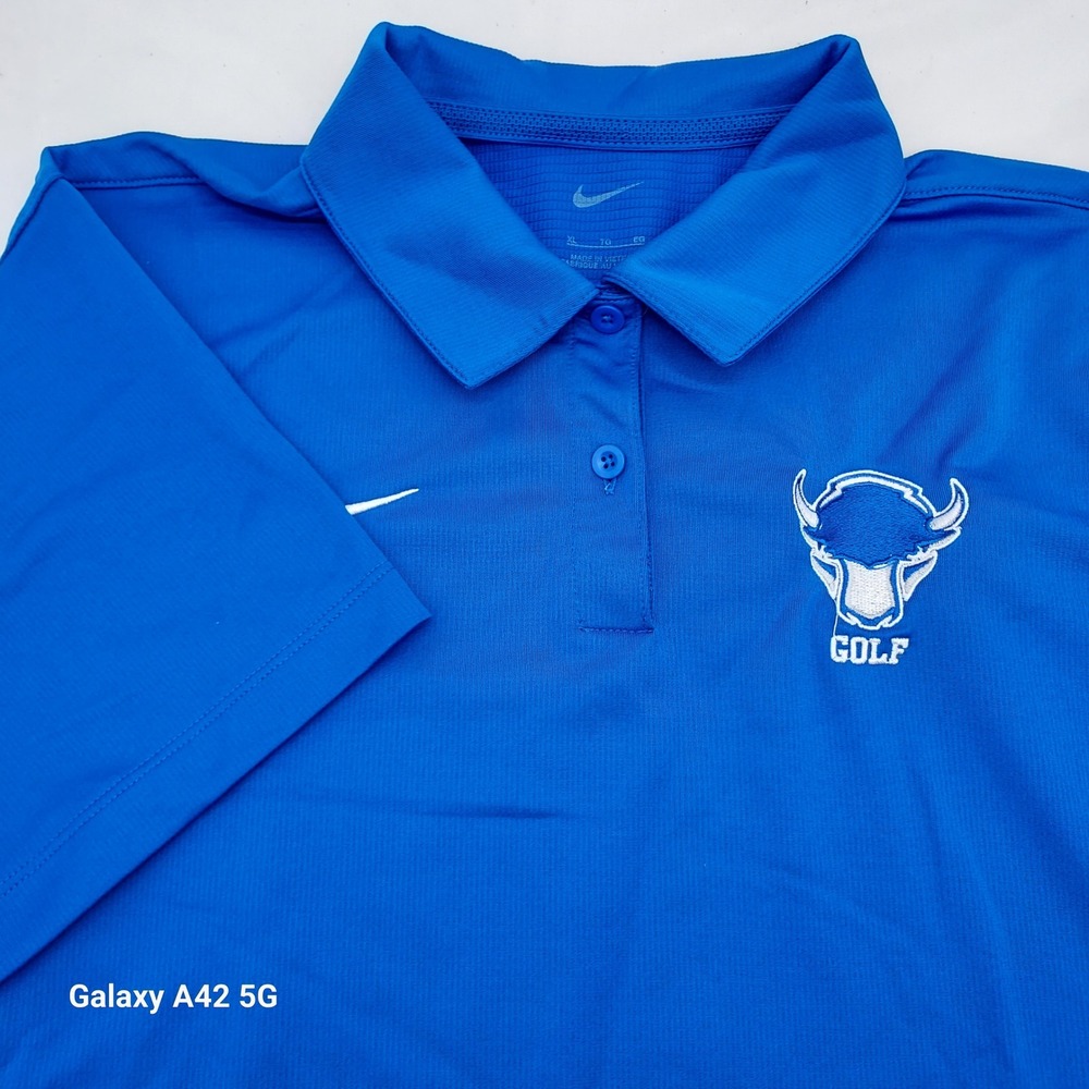 Nike Golf Polo Shirt Boys XL Royal Blue Buffalo Logo Short Sleeve Performance